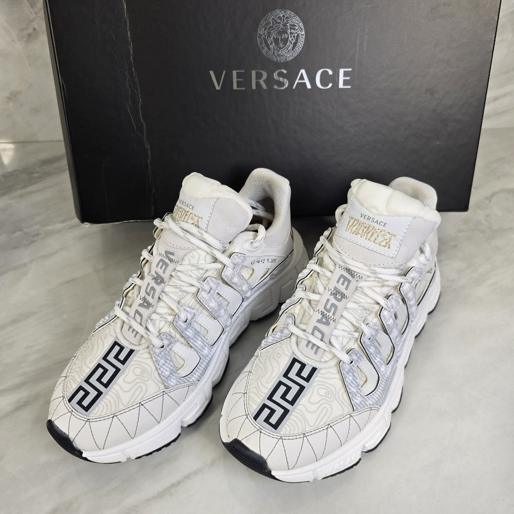 Versace White and Silver Sneakers